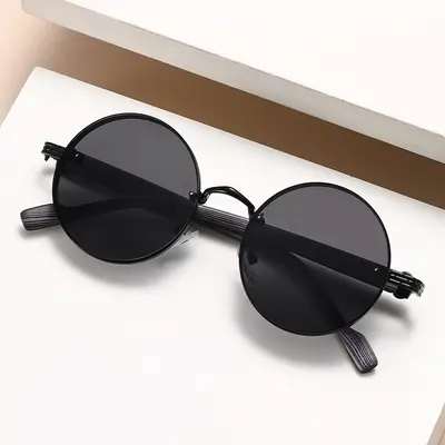 Unisex Classic Metal Round Frame Sunglasses, American Style - 3