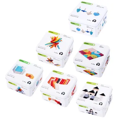 Montessori Tin Box Educational Toy Ages 2-6 with Wooden Puzzle and Cube - 6