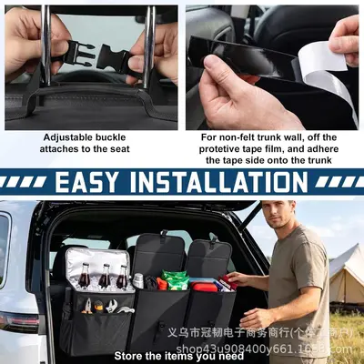 3-in-1 Car Trunk Storage Bag, Seat Back Hanging Organizer, Large Capacity Oxford Cloth - 3