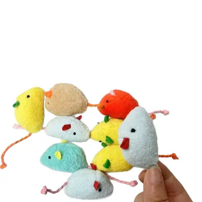 Plush Mouse Toy Set with Feather, Chew-Resistant Cat Toy - 6