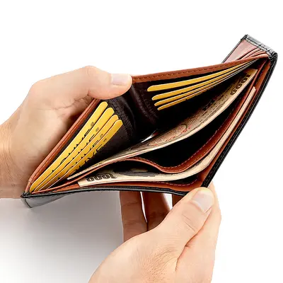 Men's Genuine Leather Bi-Fold Short Wallet, BOX Type - 3