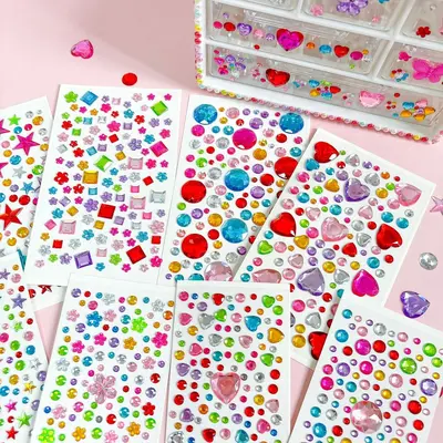 Heart Gemstone Stickers for Kids, Handmade DIY Performance Decoration, Sparkling Crystal S