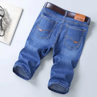 Herren Sommer-Jeansshorts, locker gerade geschnitten, Stretch, dünn, lässig