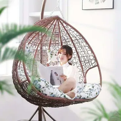 Double Faux Rattan Hanging Chair for Indoor Use and Balcony