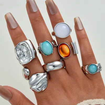 Hanzhishang Grenzüberschreitender Bestseller europäisch-amerikanischer Vintage-Boho-Stil stapelbarer Fingerschmuck Nischen-Design-Ring-Set für Damen - 8