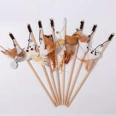 Ahşap Çubuklu Kedi Oltası, Sisal Halatlı Etkileşimli Kedi Oyuncağı - 5