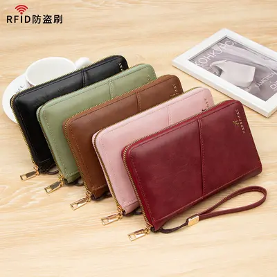 RFID passport holder, long format, multi-compartment, zippered