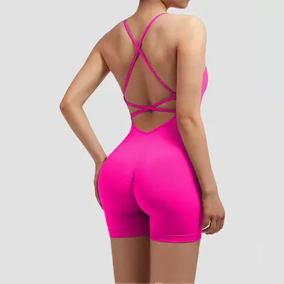 Askılı Yoga Tulumu Şortlu, Seksi Tek Parça Spor Tulumu - 12