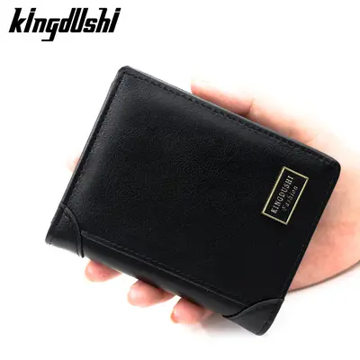 Erkek retro dikey fermuarlı kısa cüzdan, üç katlı, bozuk para bölmeli - 7