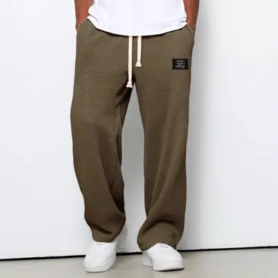 Herren-Waffelhose, gerade geschnittene Jogginghose, locker, Frühling/Herbst