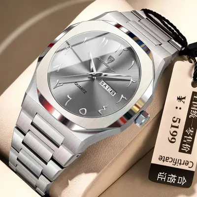 Men's quartz watch, waterproof, dual calendar - 12