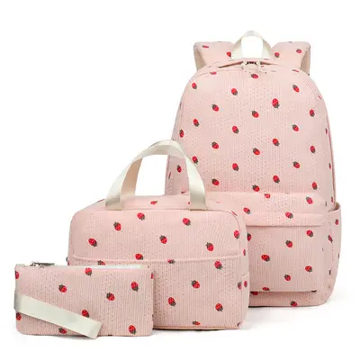 Corduroy Printed Teen Backpack with Laptop Compartment - 11