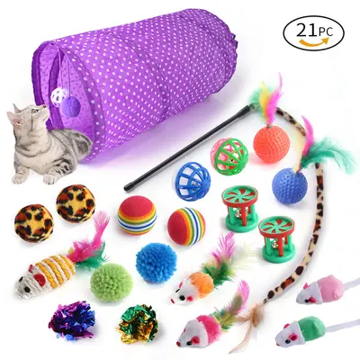 宠物玩具21套装 猫隧道逗猫棒老鼠铃铛球毛球 宠物猫通道用品 - 8