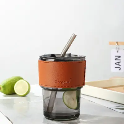 Su bardağı, cam bardak, lüks, ins tarzı bambu pipetli bardak, kahve suyu bardağı, taşınabilir, özelleştirilebilir logo - 8