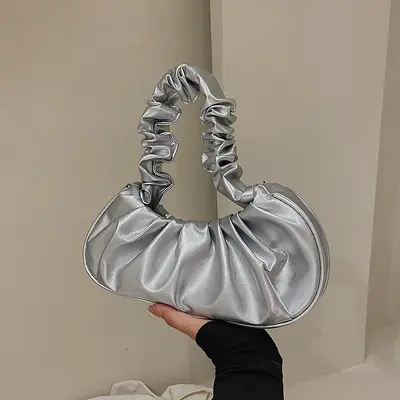 Koreanische Damen-Achseltasche, einfarbig, Falten-Wolkendesign - 11