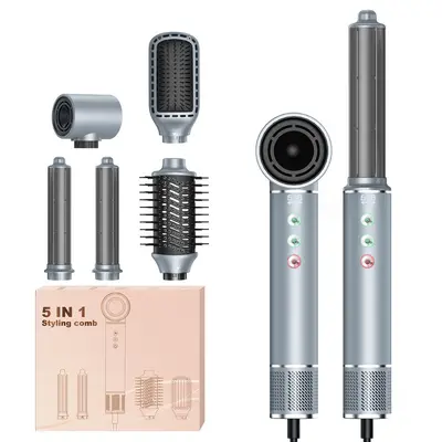 5-in-1 Brushless Negative Ion Hot Air Styler Hair Dryer Brush Curling Iron - 5