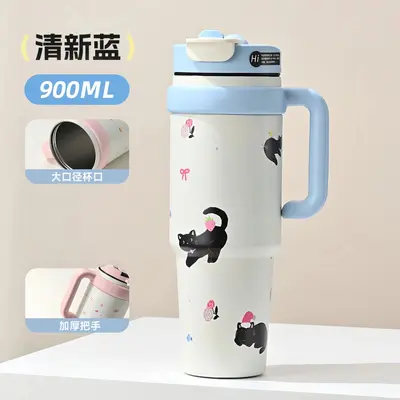 Insulated tumbler 1000ml with straw and carrying handle