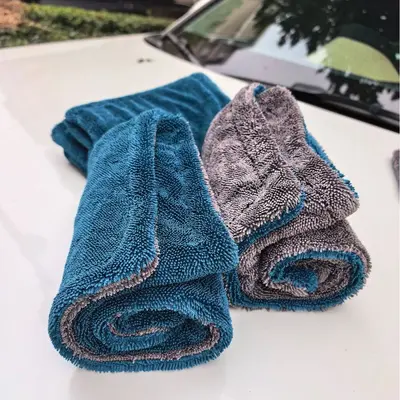 Double-Layer Peacock Blue Braided Car Wash Towel, Highly Absorbent and Lint-Free