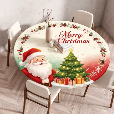 Çapraz Sınır Noel Süt İpek Elastik Tam Kapalı Yuvarlak Masa Örtüsü Ev Açık Hava Kişisel Tatil Yemek Masası Kapağı Masa Örtüsü Toptan - 8