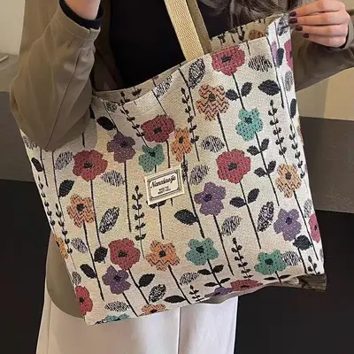 Large Capacity Women's Canvas Tote Bag Single Shoulder Commuter Handbag - 4