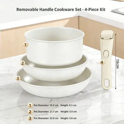 Detachable Handle Cookware Set with Marble Non-Stick Pans - 7