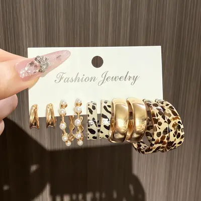 C-shape geometric vintage earring set - 7