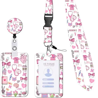 Pink Medical Staff ID Badge Holder with Retractable Lanyard - 3