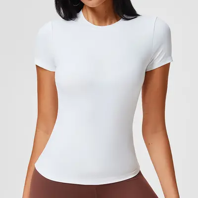 Kadın Omuz Dikişli Spor Tişört, Slim Fit, Nefes Alabilir, Kısa Kollu - 8