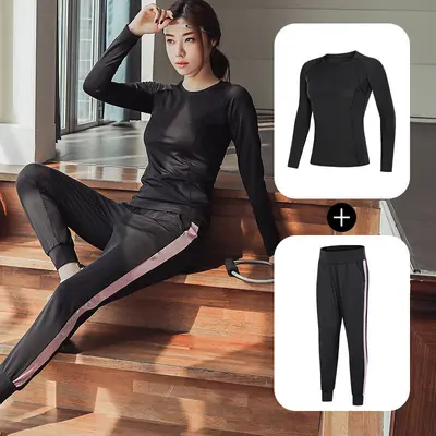 瑜伽服团体服套装女款修身舞蹈服套装秋冬季速干跑步运动服两件套