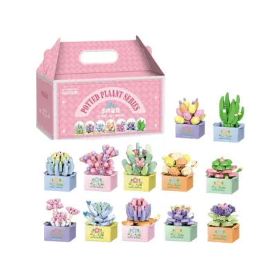 Preserved Flower Building Blocks with Succulent Pot Ornament for Girls - 6