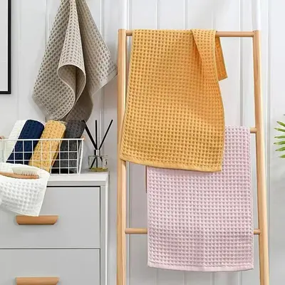 Cotton waffle towel set, honeycomb texture, soft - 3