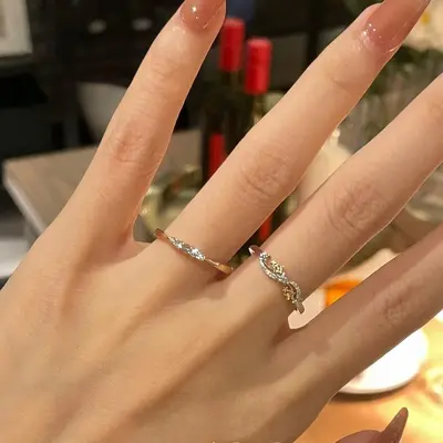 Silver Luxury Diamond Stackable Open Ring Women - 4