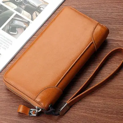 Men's Long Retro Wallet, Double Zipper, Phone Compartment - 4