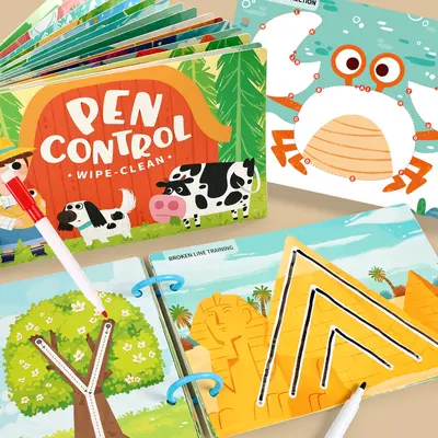 Erasable pen control training cards for letters and numbers