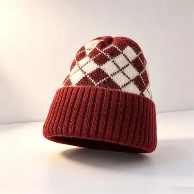 Koreanische karierte Jacquard-Strickmütze, winddicht, Damen - 7