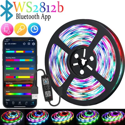 5V USB RGB LED Şerit, WS2812B, Bluetooth Kontrollü Masaüstü Ambiyans Işığı - 7