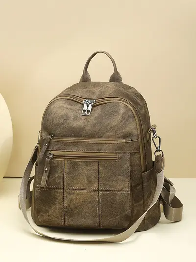 Women's Minimalist Patchwork Backpack, Large Capacity, Preppy Style - 3