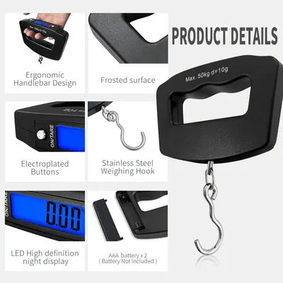 Cross-border best-selling household portable electronic scale 50kg hanging hook scale factory in stock customizable logo dropshipping available