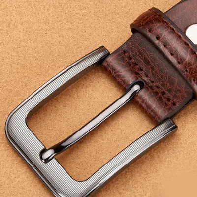 Men's Leather Belt with Pin Buckle, Modern Business and Casual Style