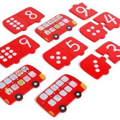 Kinder-Lernspielzeug aus Holz, Zahlenerkennungspuzzle, Puzzle-Zahlenpaarungsauto, Lernspielzeug für Kinder