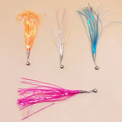Cat Teaser Wand Replacement Head with Crinkle Paper, Bell and Colorful Tassels - 4
