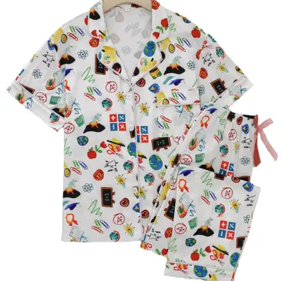 Women's Printed Short-Sleeve Pajama Set, Wearable Outdoors
