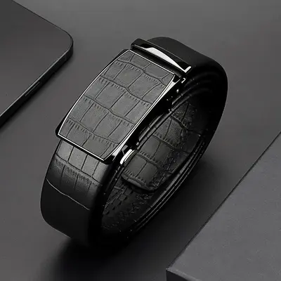 Top-grain Leather Crocodile Pattern Belt Men's Automatic Buckle Genuine Leather Waistband Premium Cowhide Men's Trouser Belt Gift - 7