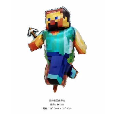 Minecraft Steve Folyo Balon Çelenk Doğum Günü Parti Süslemesi - 8