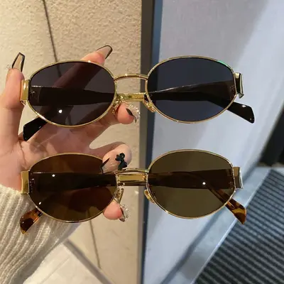 Sınır ötesi yeni Arc de Triomphe oval metal küçük çerçeveli güneş gözlüğü kadınlar için üst düzey moda sokak fotoğrafçılığı güneş gözlüğü güneşlik gözlük - 2