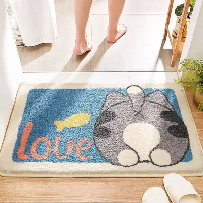 Amazon Karikatür Yapay Kaşmir Halı Banyo Su Emici Kaymaz Ayakkabı Paspası Ev Yatak Odası Yatak Kenarı Halı Banyo Paspası - 11