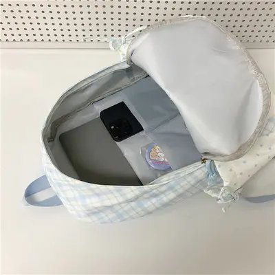 Japanese-Style Schoolbag for Girls, Junior High, Plaid Backpack - 4