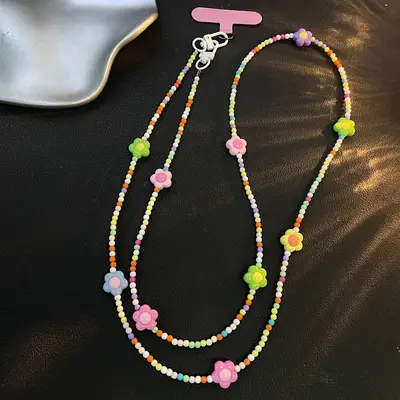 Colorful Beaded Phone Chain, Long Crossbody Strap for Bags and Camera Cases