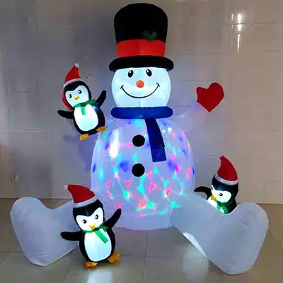 Inflatable Snowman and Penguin Christmas Decoration, Illuminated, Outdoor - 4
