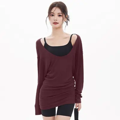 Oversize-Yoga-Langarmshirt mit U-Ausschnitt, po-bedeckend, lockere Passform - 9
